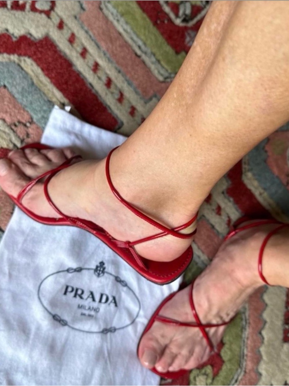 Prada Red Strappy Patent Leather Sandals